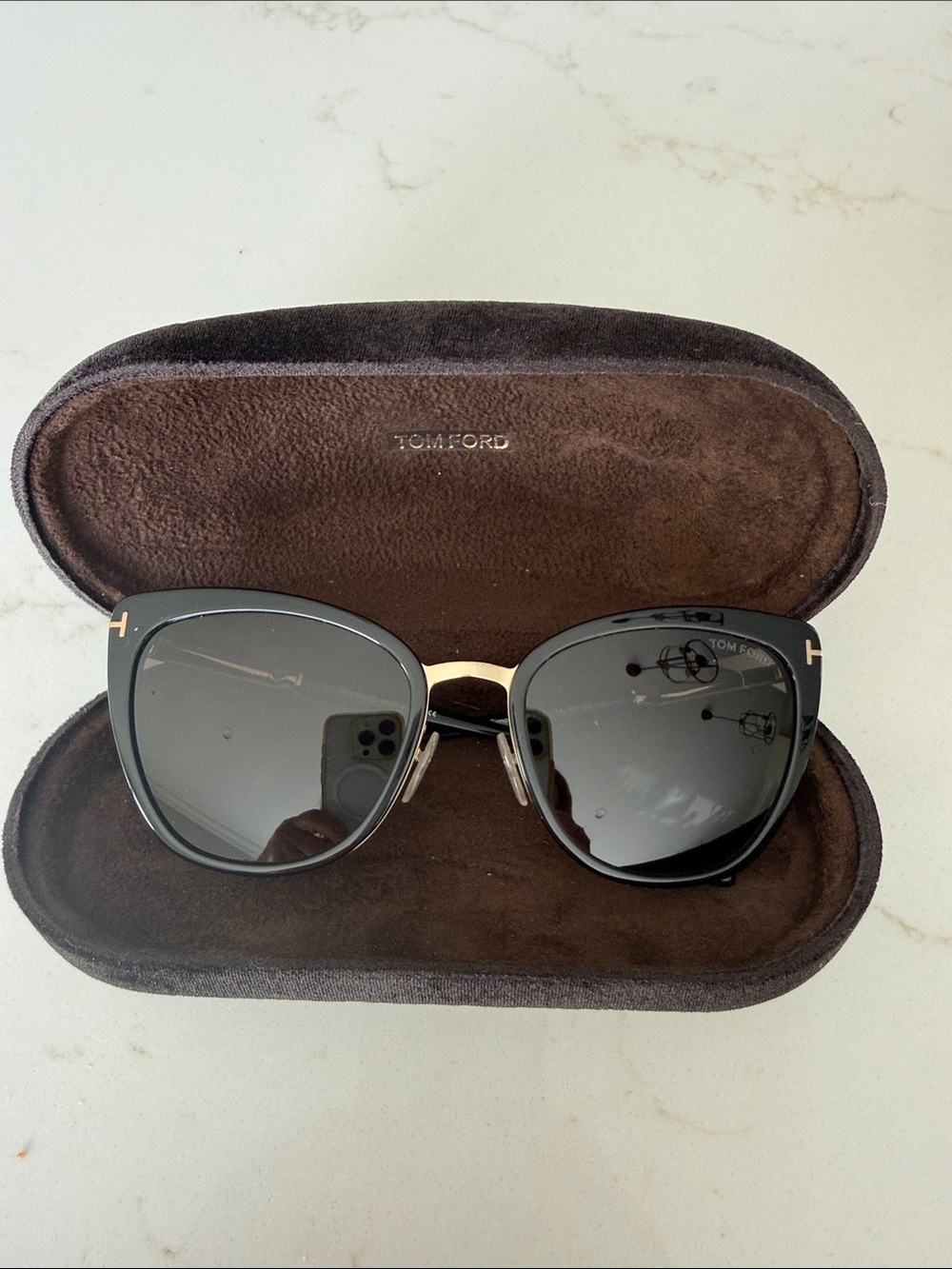 Tom Ford Black Cat-Eye Sunglasses with Gold Accents